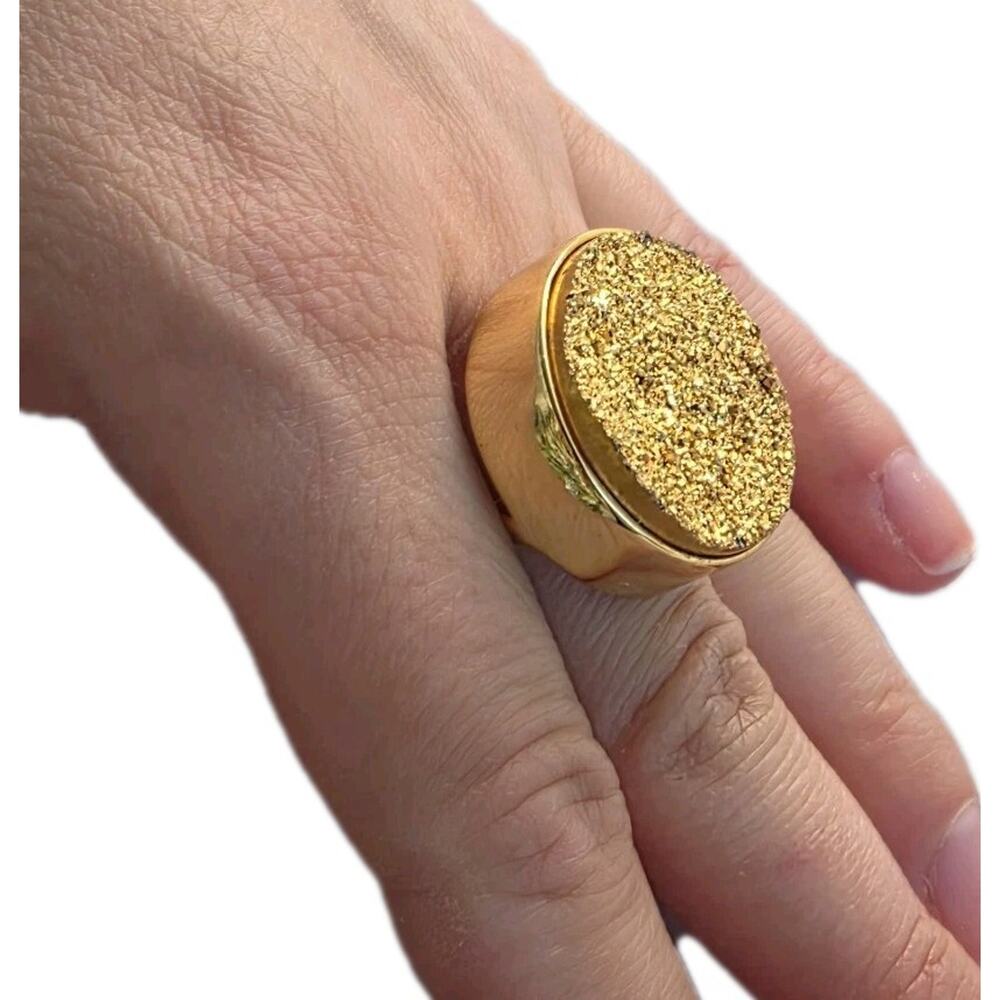Christine DarrenGold Plated Druzy Stone‎ Statement Cocktail Ring Glam Size 9